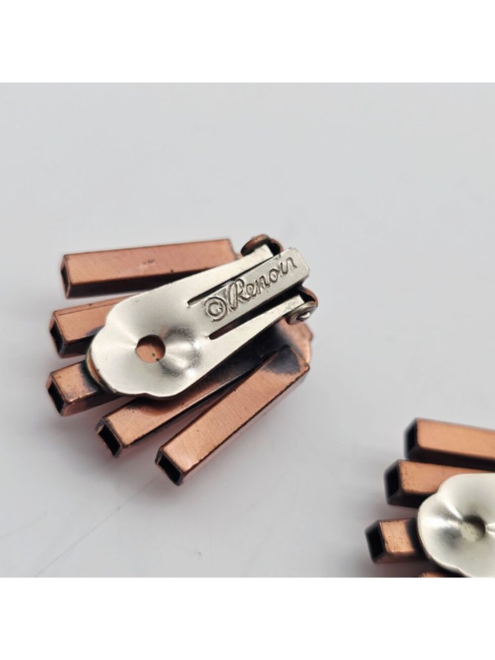 Renoir Copper Clip-On Earrings Geometric Bar Design MCM Jewelry - Picture 3 of 10
